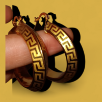 Greek Key Gold Hoop Earrings  - Thumbnail 1