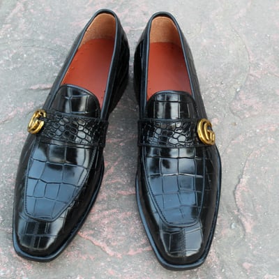 Handmade black crocodile/alligator loafers dress shoes