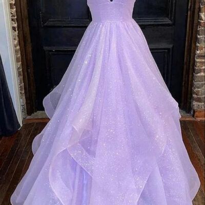 Purple ball gown sequins prom dress evening gowns - Thumbnail 4