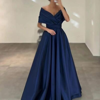 Blue ball gown simple prom dress evening gowns - Thumbnail 2