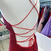 Sparkly V Neck Red Sequins Mermaid Prom Dresses with Slit ,PD231131 - Thumbnail 1