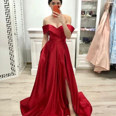 Red ball gown simple prom dress evening gowns - Thumbnail 4