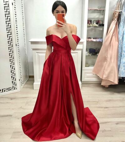 Red Ball Gown Simple Prom Dress Evening Gowns