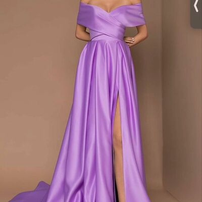 Light purple a line off the shoulder prom dress evening gowns - Thumbnail 5