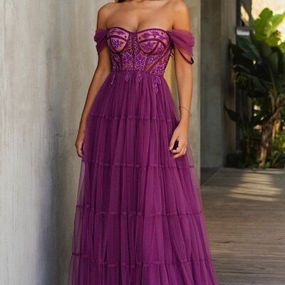 Simple a line off the shoulder lace prom dress evening gowns - Thumbnail 2