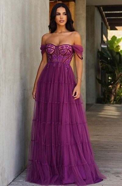 Simple A Line Off the Shoulder Lace Prom Dress Evening Gowns