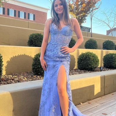 Charming sweetheart dusty blue mermaid prom dresses with appliques  ,pd231134