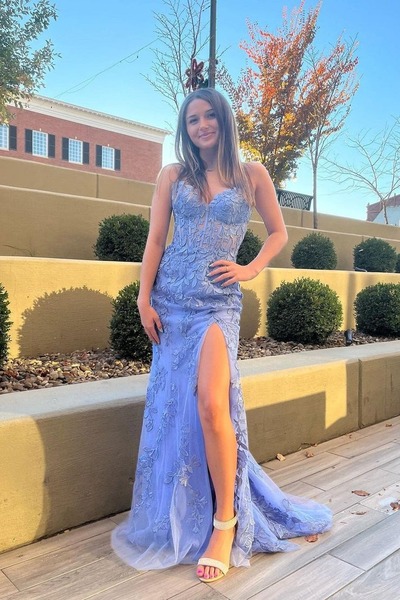 Charming Sweetheart Dusty Blue Mermaid Prom Dresses with Appliques  ,PD231134