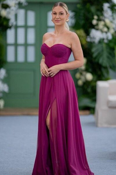 Simple A Line Sweetheart Side Slit Prom Dress Evening Gowns