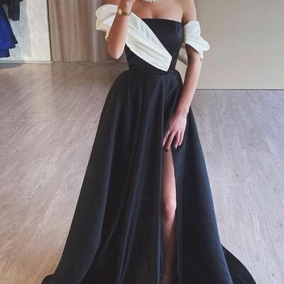 Simple black and white prom dress formal dress evening gowns - Thumbnail 3