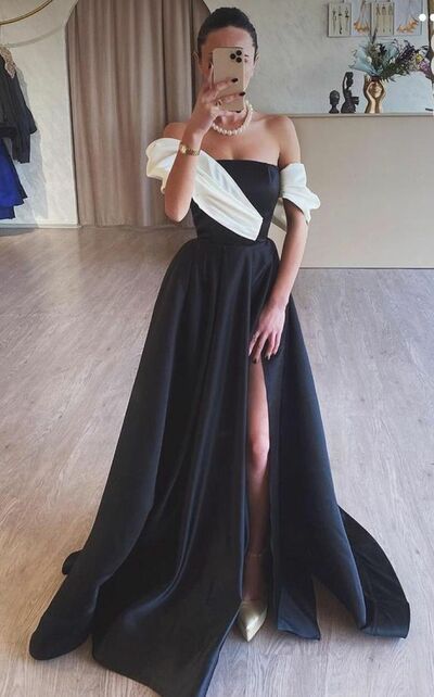 Simple Black and White Prom Dress Formal Dress Evening Gowns