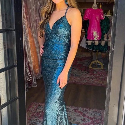 Charming v neck dark teal sequins mermaid prom dresses, evening dresses,pd231137