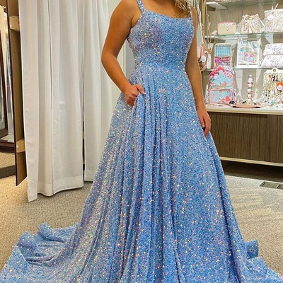 Cute light blue ball gown velvet sequins prom dresses with pockets,pd231141