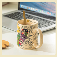 Graffiti Mug Cartoon Personality Creative Ceramic Water Cup Home Office Coffee Cup With Cover Spoon - Thumbnail 1