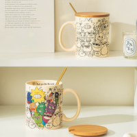 Graffiti Mug Cartoon Personality Creative Ceramic Water Cup Home Office Coffee Cup With Cover Spoon - Thumbnail 2