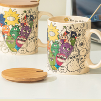 Graffiti Mug Cartoon Personality Creative Ceramic Water Cup Home Office Coffee Cup With Cover Spoon - Thumbnail 8