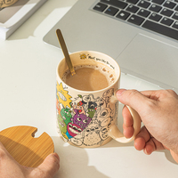 Graffiti Mug Cartoon Personality Creative Ceramic Water Cup Home Office Coffee Cup With Cover Spoon - Thumbnail 9