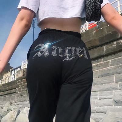 Angel rhinestone jogger pants