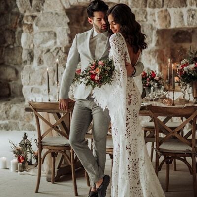 Sexy sheath wedding dress, lace bridal dress wedding gown - Thumbnail 3