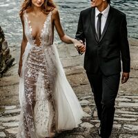 Sexy A-line Wedding Dress, Sparkle Lace Bridal Dress Wedding Gown - Thumbnail 1