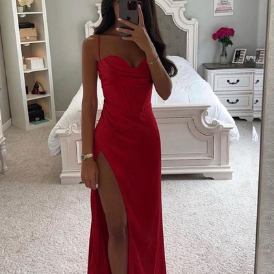 Charming sweetheart red slik satin mermaid prom dresses ,pd231143