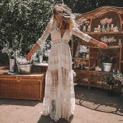 Sexy a-line wedding dress, boho lace bridal dress wedding gown