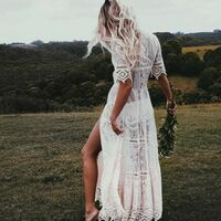 Sexy A-line Wedding Dress, Boho Lace Bridal Dress Wedding Gown - Thumbnail 1