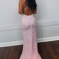 Cute Sparkly V Neck Pink Sequins Mermaid  Prom Dresses  ,PD231146 - Thumbnail 1