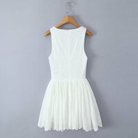 Deep V-neck sleeveless lace patchwork herringbone slim dress - Thumbnail 2