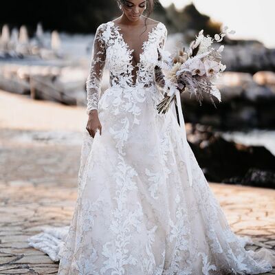 Sexy a-line wedding dress, appliques tulle bridal dress wedding gown