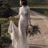 Sexy Sheath Wedding Dress, Lace Tulle Bridal Dress Wedding Gown - Thumbnail 1
