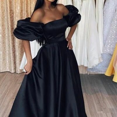 Black off the shoulder prom dress formal dress evening gowns - Thumbnail 3