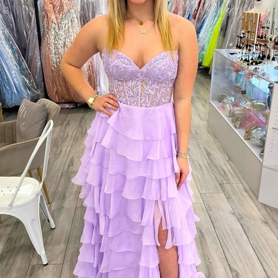 Cute  sweetheart lavender chiffon tiered a line prom dress,pd231158