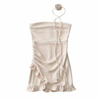 Ruffled 3D Flower Tube Dress Pleated Waist Wrap Dress - Thumbnail 3