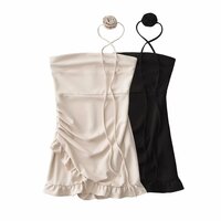 Ruffled 3D Flower Tube Dress Pleated Waist Wrap Dress - Thumbnail 4