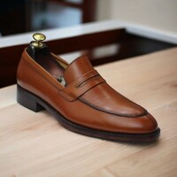 Men's Handmade Two Tone Brown Casual Penny Loafer Shoes - Thumbnail 1