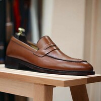 Men's Handmade Two Tone Brown Casual Penny Loafer Shoes - Thumbnail 2