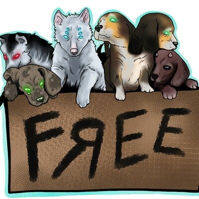 Heck hoond puppies in box sticker