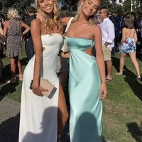 Charming Sheath Straps Aqua Blue Silk Satin Prom Dress  ,PD231162 - Thumbnail 1