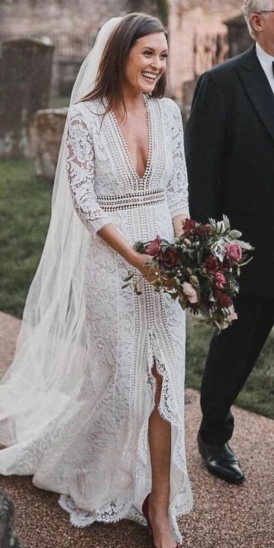 Sexy Sheath Wedding Dress, Boho Lace Bridal Dress Wedding Gown