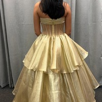 Ball Gown Gold Organza Tiered Strapless Prom Dresses with Bow,PD231165 - Thumbnail 1