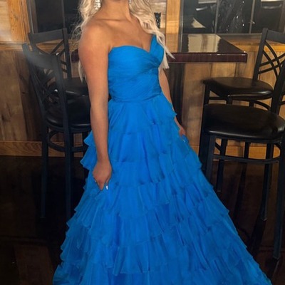 Cute royal blue a line sweetheart chiffon tiered long prom dresses,pd231167