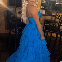 Cute Royal Blue A Line Sweetheart Chiffon Tiered Long Prom Dresses,PD231167 - Thumbnail 1