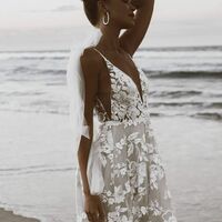 Sexy Deep V-neck Wedding Dress, Sparkle Bling Tulle Bridal Dress Wedding Gown - Thumbnail 1
