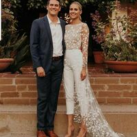 Elegant Wedding Jumpsuit, Lace Jumpsuit Pants - Thumbnail 2