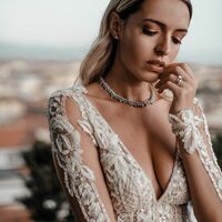 Sexy Mermaid V-neck Wedding Dress, Appliques Tulle Bridal Dress Wedding Gown - Thumbnail 1