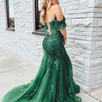 Charming Dark Green Mermaid Sweetheart Lace Prom Dresses with Feather,PD231179 - Thumbnail 1