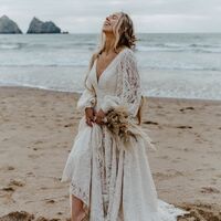 Sexy Boho A-line Wedding Dress, Bohemian Lace Bridal Dress Wedding Gown - Thumbnail 1