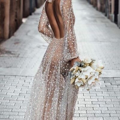  sexy luxury sparkle wedding dress, champagne beads bridal dress wedding gown