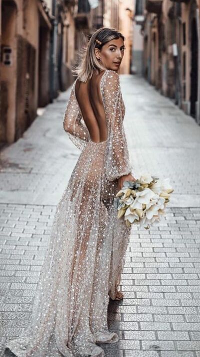  Sexy Luxury Sparkle Wedding Dress, Champagne Beads Bridal Dress Wedding Gown